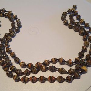 Fair Trade SUSTAINABLE Paper Resin-bead Necklace, Triple Strand